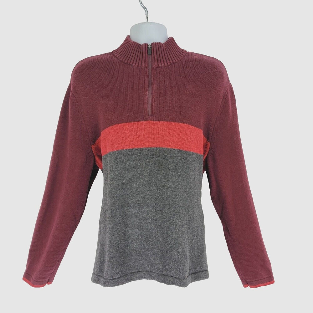 Eddie Bauer 1/4 Zip Pullover Sweater Mens 2XL Burgundy Gray Colorblock Cotton